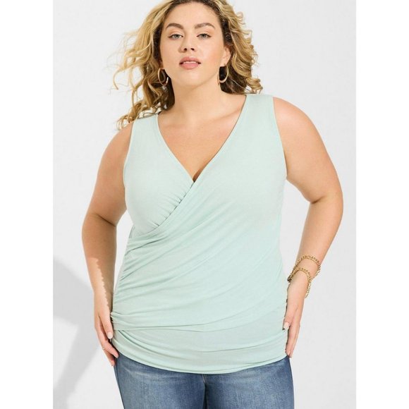torrid Tops - Torrid Studio Tissue Jersey Jersey Surplice Tank - Harbour Grey